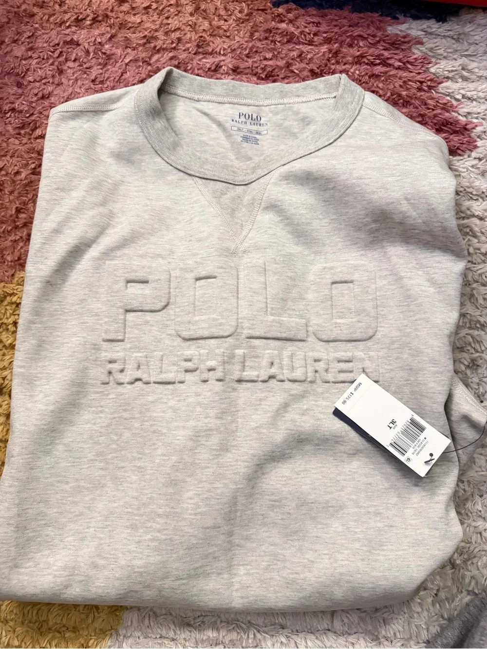 Polo by Ralph Lauren Light Gray Embossed Logo Crewneck Sweater
